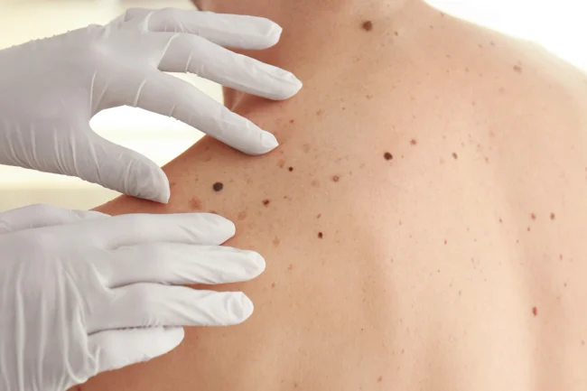 Analiza znamion na grzbiecie pacjenta.